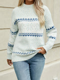 Cozy Snowflake Print Mock Neck Sweater - Women's Casual Knit Top for Fall Winter - Soft, Warm, and Stylish Clothing for Ladies
