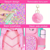 3pcs Unicorn Backpack For Girls, Kids Sequin Book Bag With Lunch Box, School Bag For Elementary Preschool Students