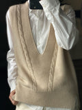 themeisles Casual Loose Knitting Sleeveless Solid Color V-Neck Vest Top