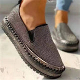 themeisles - Silver Casual Patchwork Rhinestone Round Comfortable Out Door Flats Shoes