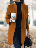 themeisles Long Sleeves Solid Color Split-Joint Stand Collar Outerwear Woolen Coat