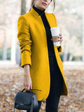 themeisles Long Sleeves Solid Color Split-Joint Stand Collar Outerwear Woolen Coat