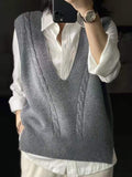 themeisles Casual Loose Knitting Sleeveless Solid Color V-Neck Vest Top