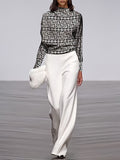 themeisles Long Sleeves Loose Geometric Printed Stand Collar T-Shirts Tops