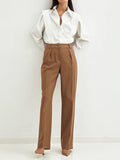 themeisles Solid Color Buttoned Loose Long Sleeves Lapel Blouses&Shirts Tops