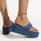 themeisles - Blue Casual Patchwork Solid Color Round Comfortable Wedges Shoes