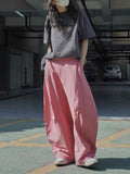 themeisles Split-Joint Solid Color Wide Leg Loose Trousers Casual Pants Bottoms