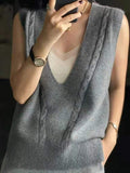 themeisles Casual Loose Knitting Sleeveless Solid Color V-Neck Vest Top