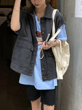 themeisles Simple Split-Joint Solid Color Denim Vest Outerwear