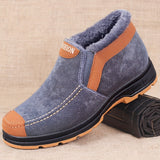 Men's Warm and Comfortable Snow Boots - Anti-slip Ankle Hiking Outdoor Boot with Plush Lining - Casual Solid Color All-Season Slip-On Round Toe Boot with Fabric Upper and PU Sole