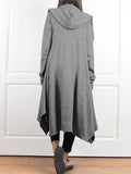 themeisles Irregular Clipping Long Sleeves Solid Color Hooded Outerwear