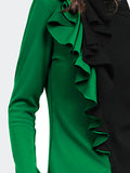 themeisles Long Sleeves Skinny Contrast Color Split-Front Split-Joint High-Neck T-Shirts