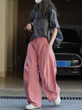 themeisles Split-Joint Solid Color Wide Leg Loose Trousers Casual Pants Bottoms