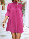 themeisles Solid Color Loose Half Sleeves High-Neck Mini Dresses