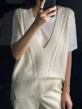 themeisles Casual Loose Knitting Sleeveless Solid Color V-Neck Vest Top