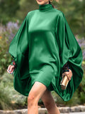 themeisles Going Out Loose Batwing Sleeves Buttoned Solid Color Mini Dresses