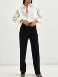 themeisles Solid Color Buttoned Loose Long Sleeves Lapel Blouses&Shirts Tops