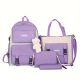 4PCS Kawaii-Inspired Backpack Set for Girls - Spacious & Versatile Laptop Daypack with Cute Preppy Style - Ideal for School & Travel