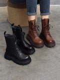 themeisles Vintage Cow Leather Mid Heels Height Boots