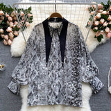SINGREINY Women Design Mesh Blouse Korean Fashion Bow Collar Lantern Sleeve Tops Autumn Casual Loose Chic Streetwear Blouses 220407