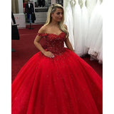 Beaded Crystal Red Prom Puffy Ball Gown Party Dress Lace Up Vestido De Festa Formal Evening Gowns Pageant Quinceanera Dresses 418