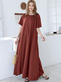 themeisles Simple Loose Short Sleeves Solid Color Round-Neck Maxi Dresses