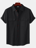 themeisles Summer New Men's Linen Short-sleeved Shirt Men's Square Collar Casual Cotton Linen Shirt Hemp Material Pure Color Half-sleeved Blouse
