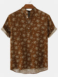 themeisles Summer New Flower Beach Short-sleeved Shirt Camouflage Printing Stand-up Collar Slim Type Shirt Men's Clothing