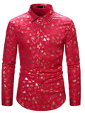 themeisles New Casual Solid Color Color Blocking British Christmas Shirt Men's Hot Gold Long-sleeved Seasonal Single-breasted Shirt Cardigan