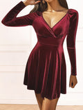 themeisles Surplice Ruched Long Sleeve Mini Dress