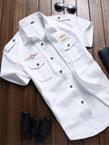 themeisles Men's Shirt Summer Shirt Solid Color Turndown Black White Army Green Royal Blue Khaki Daily Holiday Short Sleeve Button-Down Clothing Apparel Cotton Streetwear Simple Casual Classic