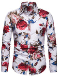 themeisles Fall New Men's Slim Type Plus Size Long-sleeved Flower Shirt Fashion Casual Comfort Breathable Shirt