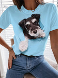 themeisles Printed Short Sleeve Casual Holiday Basic Round Neck Regular T-shirt Puppy Pattern Blue Pink Purple White