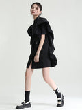 themeisles Original Solid Color Detachable Falbala Black Mini Dress