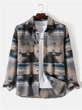 themeisles Casual Fashion Retro Floral Color Blocking Western Style Loose Lapel Long-sleeved Thickened Shirt Cardigan Jacket Men's Shirt
