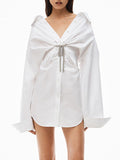 themeisles Solid Color Long Sleeves High Waisted Lapel Shirt Dress Mini Dresses