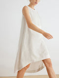 themeisles Solid Color Sleeveless Loose Round-Neck Midi Dresses