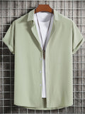 themeisles Summer Solid Color Hot New Men's Breathable Casual Comfortable Shirt Short-sleeved Lapel Shirt Men's