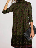 themeisles Women's Work Dress Shift Dress Floral Dress Midi Dress Green Blue Purple Long Sleeve Floral Print Winter Fall Spring High Neck 1950s Winter Dress Office Birthday Loose Fit  S M L XL XXL 3XL