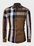 themeisles Large Size New Fashion Urban Men's Cotton Long-sleeved Shirt Patchwork Color Plaid Loose Type Lapel Shirt