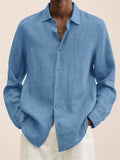 themeisles Men's Linen Shirt Button Up Shirt Casual Shirt Beach Shirt Black Khaki Dark Blue Long Sleeve Plain Turndown Spring & Summer Hawaiian Holiday Clothing Apparel