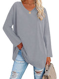 themeisles Ladies T-shirt New Multi-color Loose Drop Shoulder Sleeve V-neck Solid Color Women's Tops