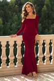 themeisles Square Neck Long Sleeve Dress