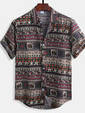 themeisles Summer New Fashion Floral Men's Shirt Men's Casual and Comfortable Square Printing Lapel Short Sleeve Shirt