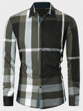 themeisles Large Size New Fashion Urban Men's Cotton Long-sleeved Shirt Patchwork Color Plaid Loose Type Lapel Shirt