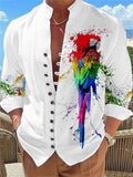 themeisles Men's Shirt Linen Shirt Graphic Prints Parrot Stand Collar White Yellow Red Blue Outdoor Street Long Sleeve Print Clothing Apparel Fashion Designer Casual Comfortable