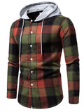 themeisles Color Blocking Plaid Long-sleeved Tops Youth College Style Hooded Drawstring Versatile Casual Shirt Cardigan