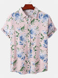 themeisles Spring and Summer New Men's Short-sleeved Loose Type Floral Print Shirt Beach Wind Vacation Style Hawaiian Shirt