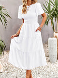 themeisles Solid Color Elastics Short Sleeves Loose Round-neck Midi Dresses