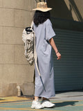 themeisles Casual Short Sleeves Solid Color Round-Neck Maxi Dress